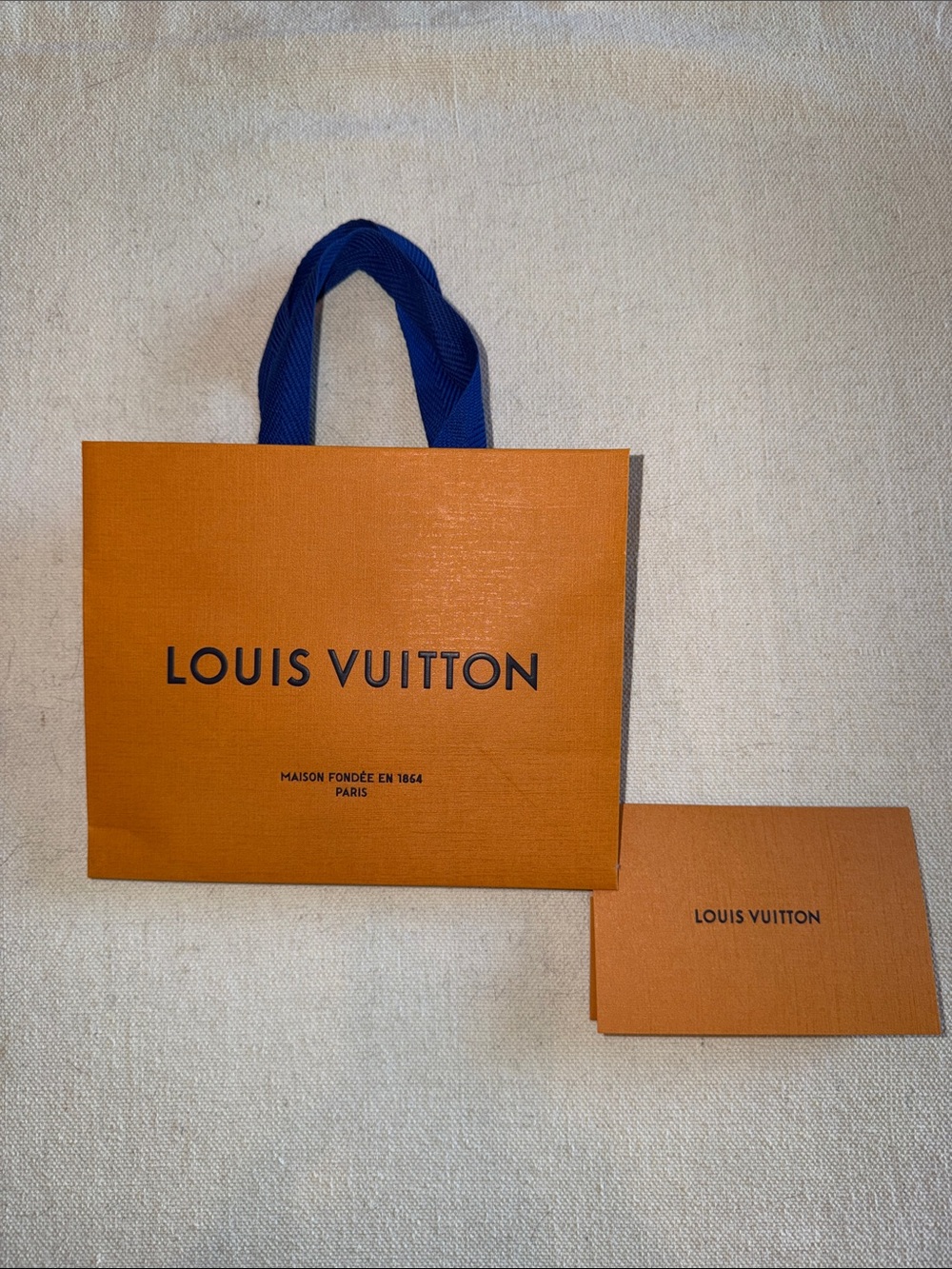 Louis Vuitton Small Shopping Bag with Blue Ribbon Handles With Receipt Envelope